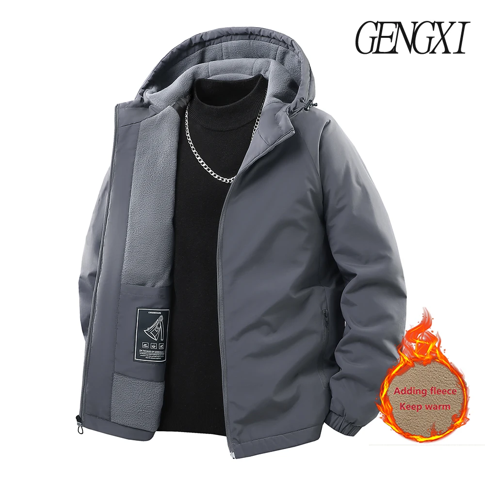 Autumn/Winter New Arrival Outdoor Sports Fleece-Lined Thickened Hooded Windbreaker Jacket Men's Windproof Warm-Weather Outerwear