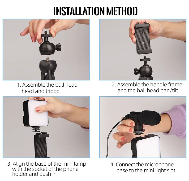 Tripid Mike-Kit de microphone à clip pour téléphone portable, aste, portable, conférence en direct, LED, mini lumière vidéo, caméra, lampe de remplissage