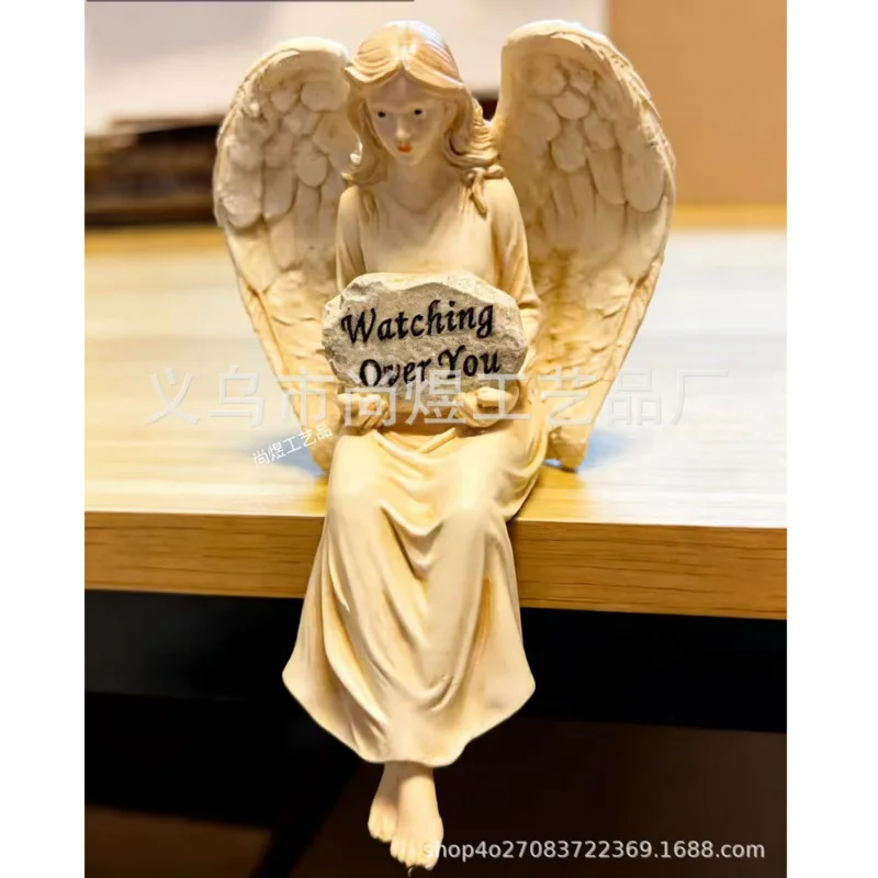 Guardian Angel Shelf Sitter Vintage Resin Sitting Angel Figurine Home Decor Sympathy Memorial Gift For Birthday Housewarming