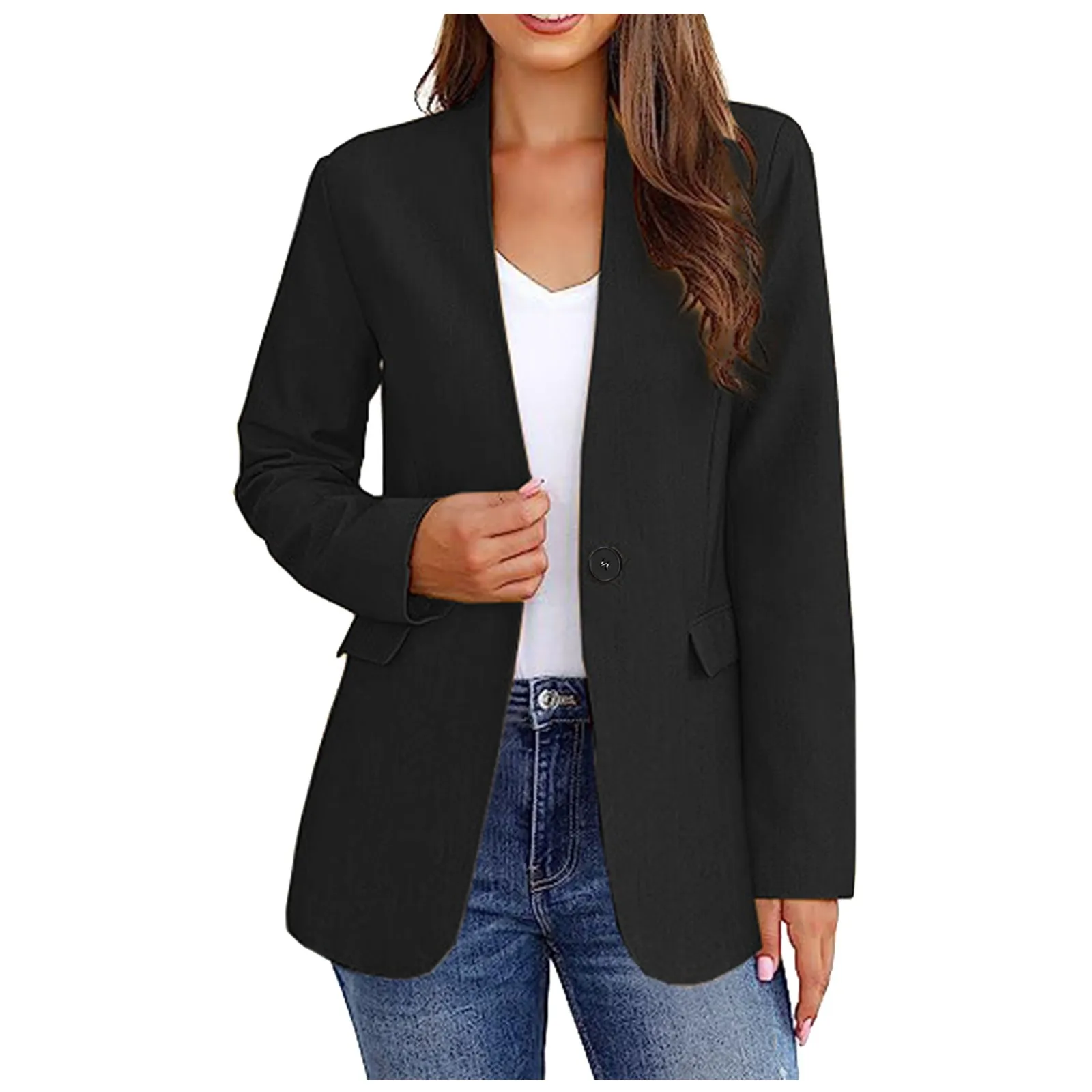 

Women'S Office Fashion Autumn Long Sleeved Solid Color Cardigan Small Suit Jacket Women'S Casual Button Casual Suit Jacket