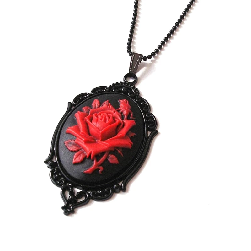 Vintage Gothic Rose Necklace Victorian Necklace Black Red Rose Flower Pendant Necklace Fashion Cosplay Party Jewelry