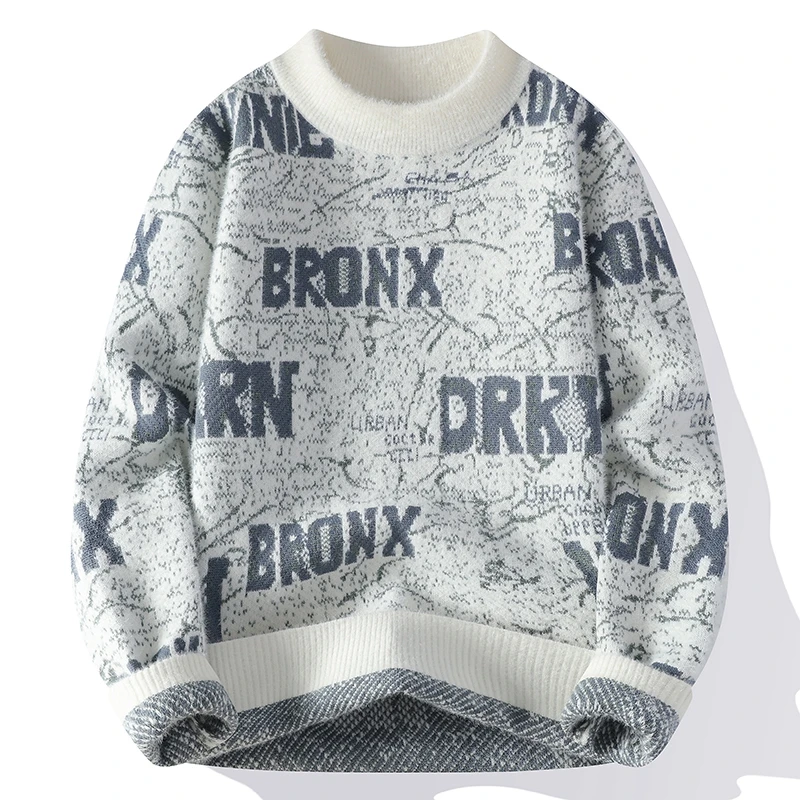 

Autumn Winter Men's New Letter Sweater, High-quality Men's Brand Pullover, Warm Knit Tops High Street Trend Base Shirt