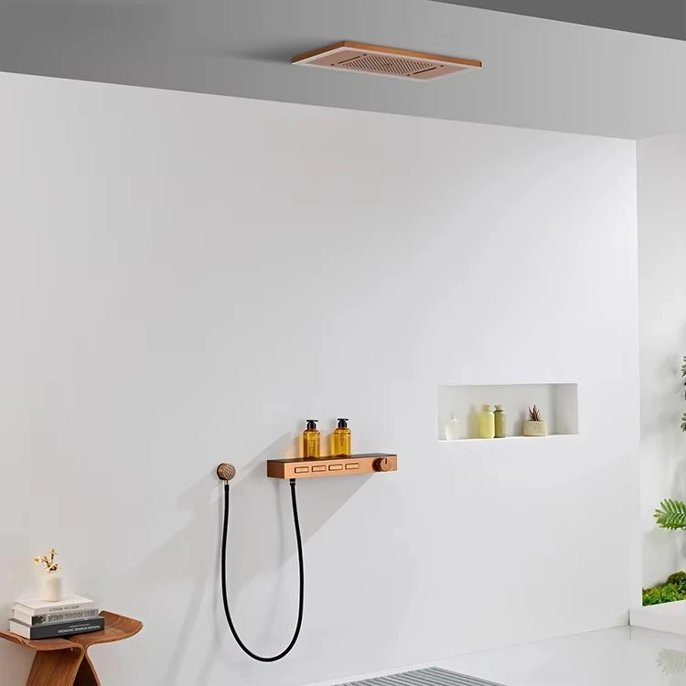 Modern  Grey Ceiling-Mounted Shower Head LED Light Single Handle Rain Pause Spray Patterns Bathroom Wall-Mounted Shower Set