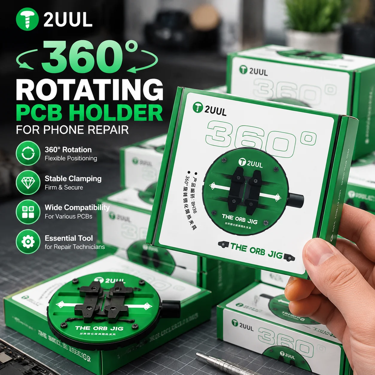 2UUL BH36 THE ORB JIG Rotating Heat Insulated Fixture Phone Mainboard IC Soldering Repair Clamp Tools