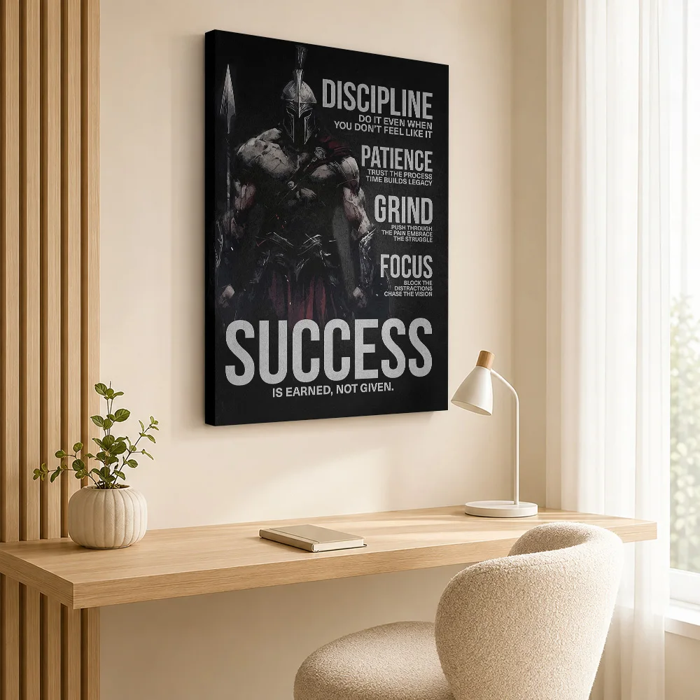 Spartan Warrior Success Quote Framed Canvas Print Personalized Photo Typography Wall Art For Training Room, Goal Setter Gift