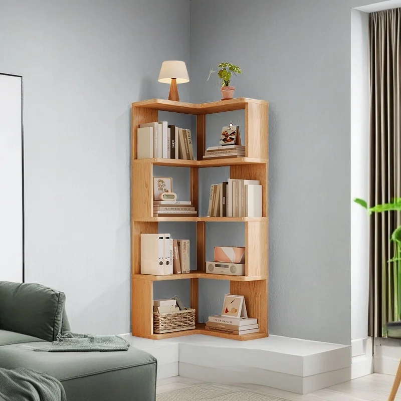 Solid Wood Corner Bookshelf 3-5 Tier Bookcase Storage Shelf Organizer Rack for Living Room Bedroom Home Office Furniture image 4