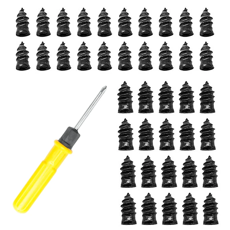 40PCS Tire Repair Rubber Nail, Tire Repair Rubber Screws Black, Fast Tool Self-Service Tire Repair Nail