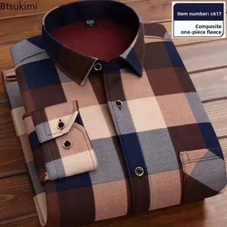 2026 Men's Long Sleeve Warm Plaid Shirt Fleece Thick Autumn Winter Casual Large Size Shirt Male Vintage Oversized Sweater Tops