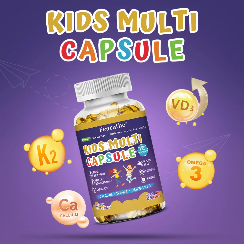 

Kids Daily Multivitamin Capsules - 16 Nutrients, Brain Immunity Bone Teeth Heart Health Support, Maintain Vitality and Health