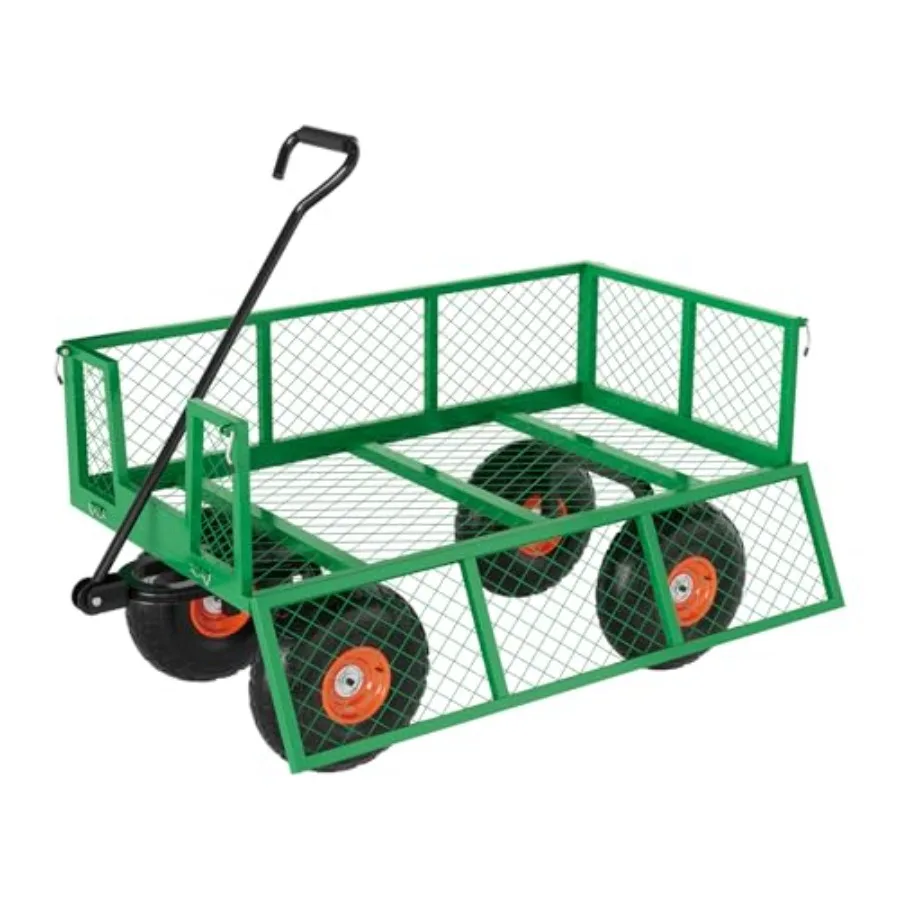 Heavy Duty Steel Garden Cart Capacity 3 in 1 Pullable Garden Wagon with 10 in Wheels for Gardening Soil, Tools, and Plant Trans