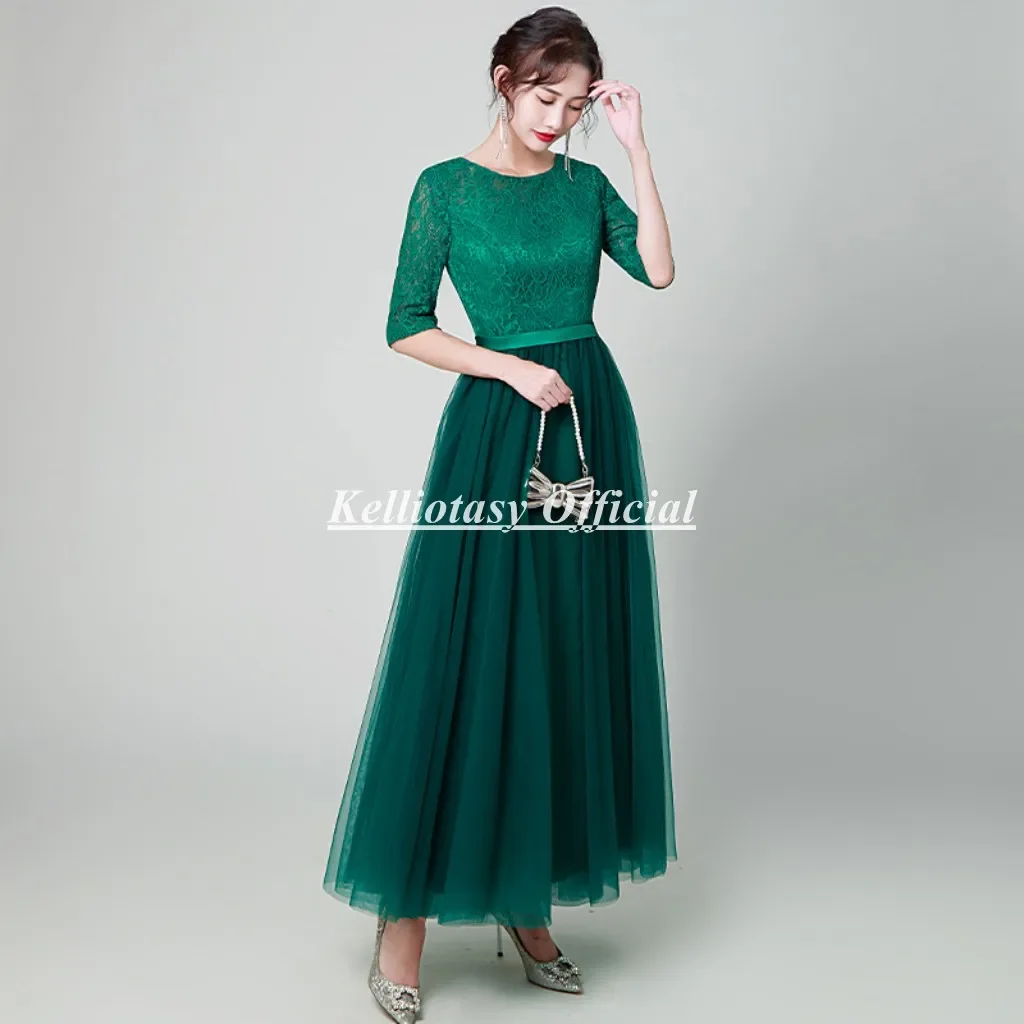 Green Mother Of The Bride Wedding Dress Ankle Length Customized Half Sleeve Mother Of The Bride Dresses For Wedding Modest