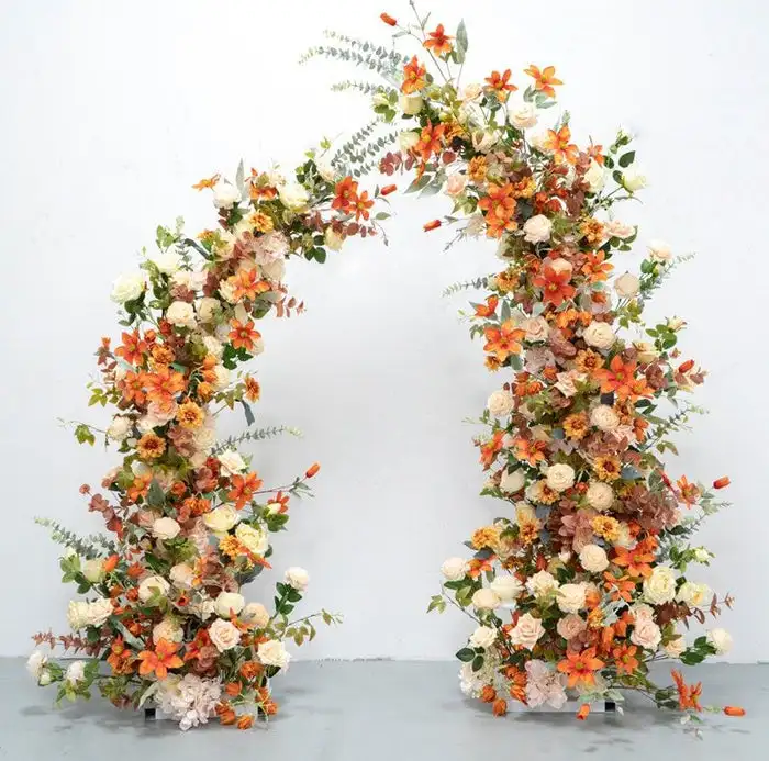 

Custom series orange rose chrysanthemum corner arch wedding decoration artificial flower props fake flower row background wall