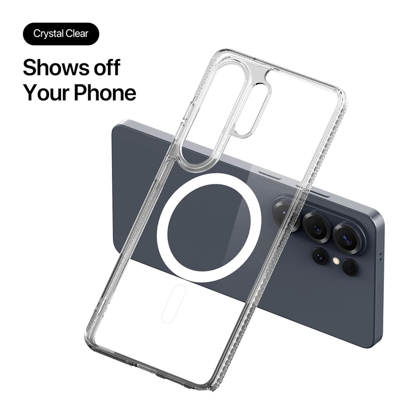 For Samsung Galaxy S26 Ultra Case ELVEV Magnetic Anti-fingerprint PC Soft TPU Transparent Protection Phone Cover