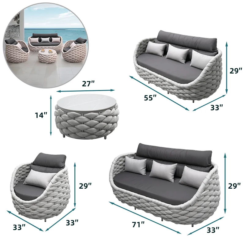 Multi-Specification outdoor rope sofa outdoor furniture sectional set aluminium rope outdoor furniture rope furniture