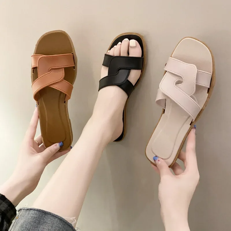 New Summer Women's Slippers Outer Wear Korean Style Ins Web Red Shrimp Skin Fashionable Sandals Quick Selling Amazon Wholesale