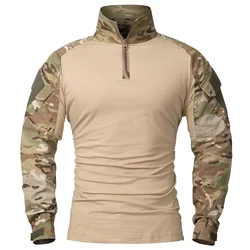 Outdoor Long Sleeve Tactical Shirts Combat Shirt 1/4 Zipper Ripstop Cotton Wear-resisting Camo Airsoft T Shirts Men Clothing