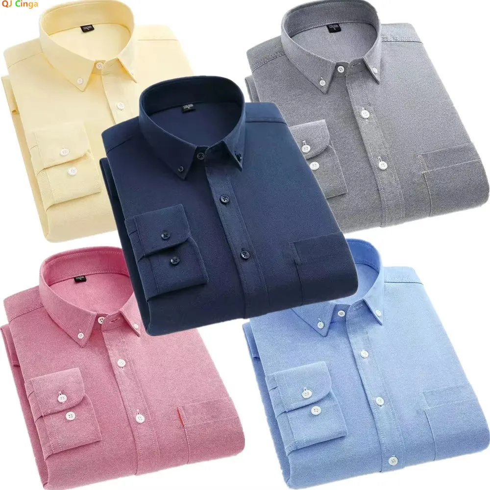 

Solid Color Men's Long-sleeved Cotton Shirt, Oxford Weave Fabric, Single-breasted Button-down Collar Shirts, Asian Sizes M-5XL.