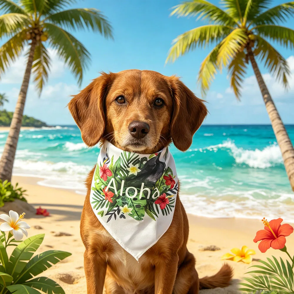 5 PCS COLOR IN RANDOM Hawaiian Dog Bandanas for Pets Triangle Kerchief Scarf Bibs Set for Summer Pets Dogs Party Costume Accesso