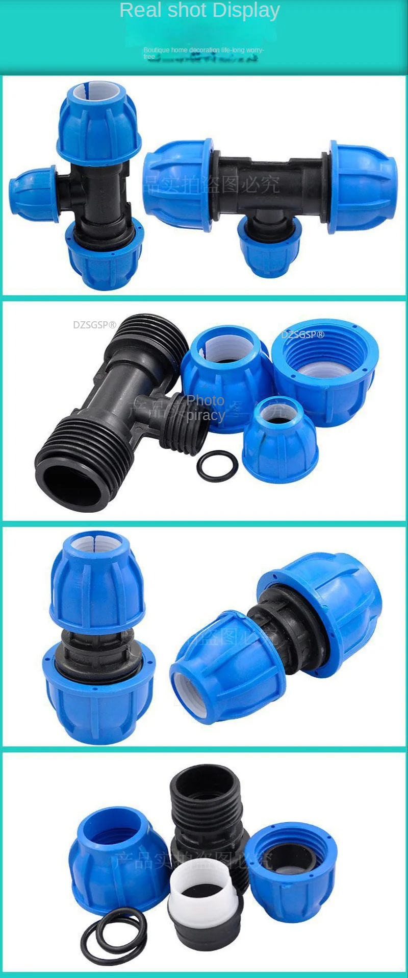 HDPE Reducing Quick Joint Direct Elbow Tee Pipe Repair Joint Pipe Fittings Accessories of Pipe Fittings Blue