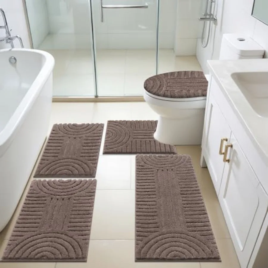 

Bathroom Rugs Sets 5 Pcs Ultra Soft Absorbent Microfiber Bath Mat with Bath Runner U Shape Contour Rug Toilet Lid Cover Non Sli