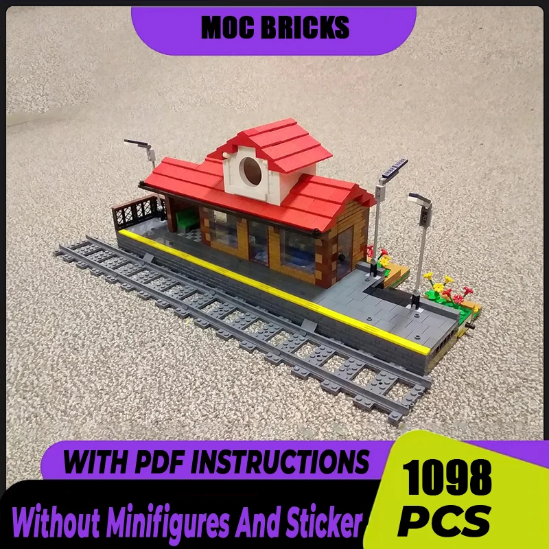 Railway Train Model Moc Building Bricks Model The Train Station in a Small Village Technology Modular Blocks Toys DIY Assembly