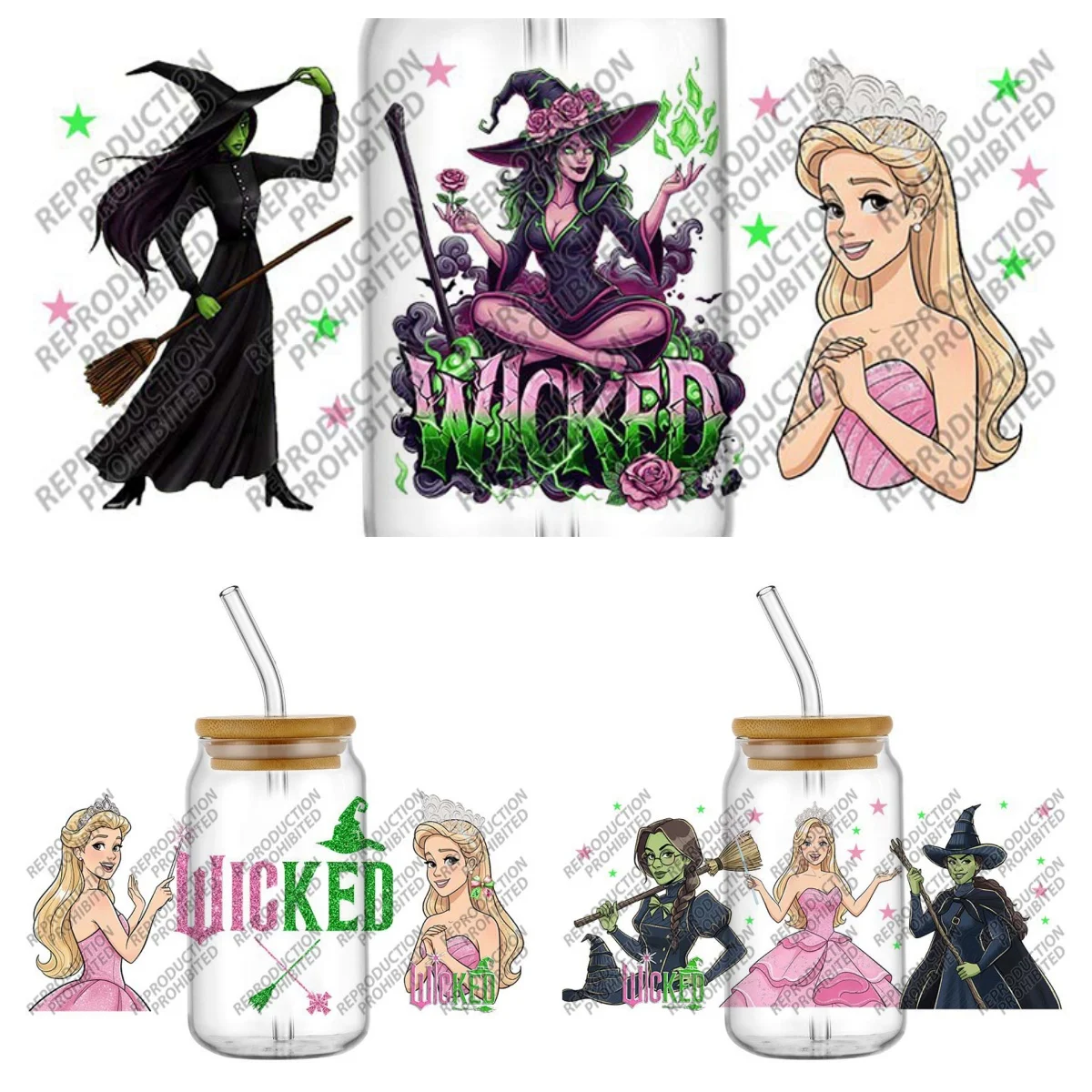 

New Design 3D Wicken Decal UV DTF Cup Wrap for 16oz Libbey Glasses Washable DIY Mug Good Witch Bad Witch Transfer Sticker