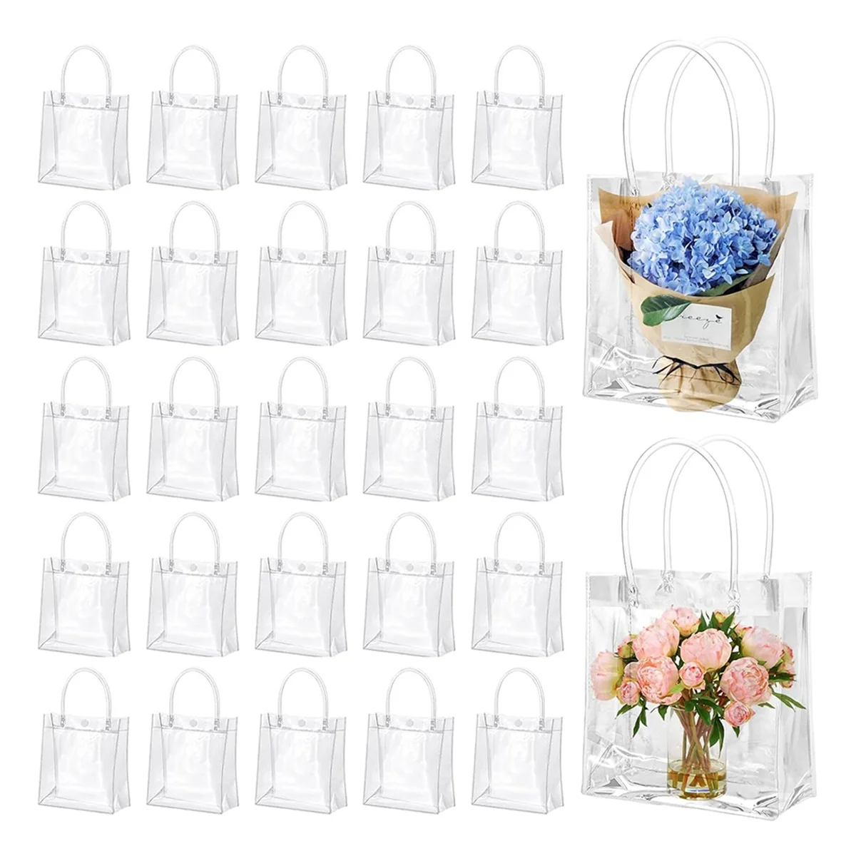 50 Pcs Clear Gift Bags with Handles Plastic Gift Bags Transparent Reusable Tote Bags Candy Goodie Bags for Wedding