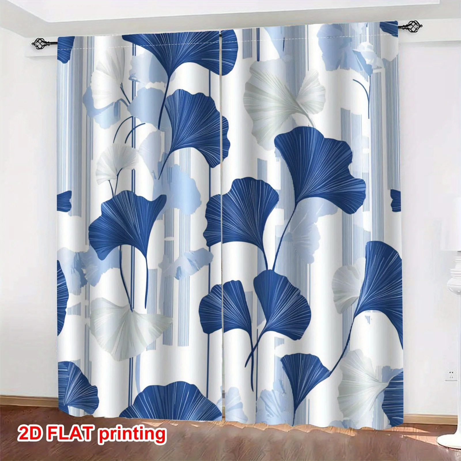 2pcs Abstract Blue Leaf Artwork Suitable for bedroom, office, kitchen, living room, study, home decoration four seasons curtains