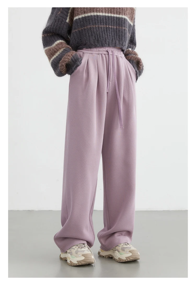 CHIC VEN Women's Pant Streetwear Solid Loose New Drawstring Sports Casual Trousers High Waisted Pants Autumn Winter 2025