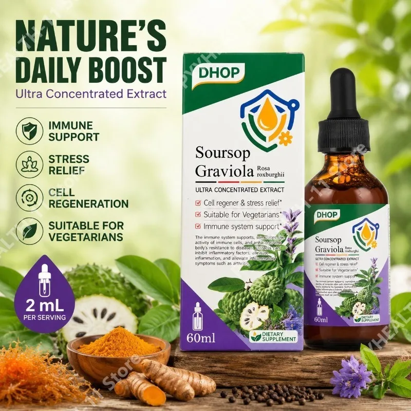 DHOP Soursop Graviola Líquido con Soporte para el Sistema Inmunitario, Vitamina C, Extracto de Musgo Marino y Extracto de Pimienta Negra, 30 Porciones