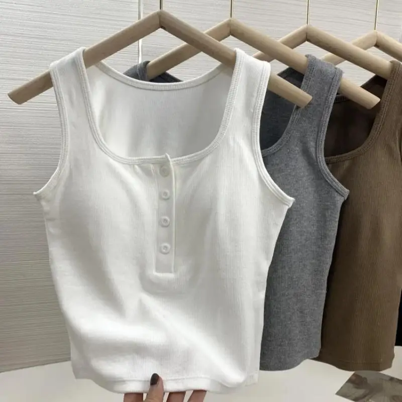 

Camisole Vest With Chest Cushion Knit Camisole Cropped Vest Women's Sleeveless Crop Tops Y2k Cute Summer Slim Undershirt
