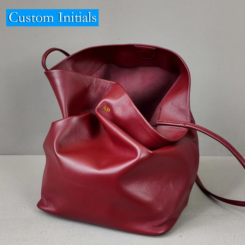 

Custom Initials Sheepskin Bucket Bags For Women Luxury Designer Handbag And Purse 2026 New In Leather With Inner Pocket Shoulder