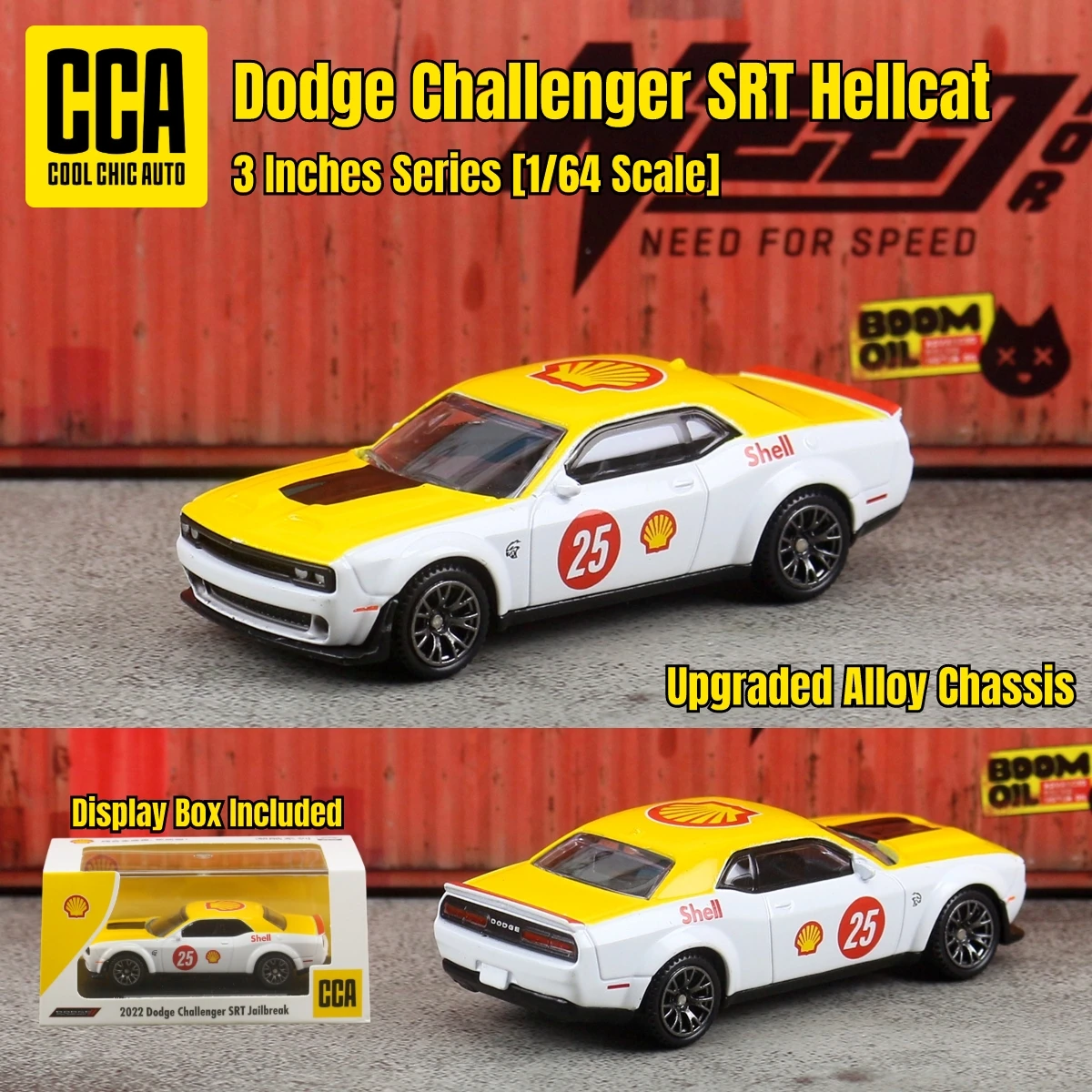 

Модель автомобиля Dodge Challenger SRT Hellcat CCA 1/64 из литого металла с демонстрационным боксом, свободно вращающимися колесами, коллекционная миниатюра, подарок для ребенка
