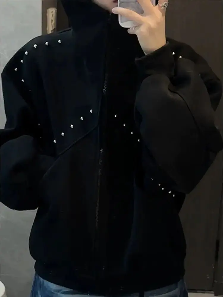 American Sle Ear Hooded Zipper Cardigan Sweatshirt Bla ort Thiened Fce Oberbekleidung für Damen Frühling 2026