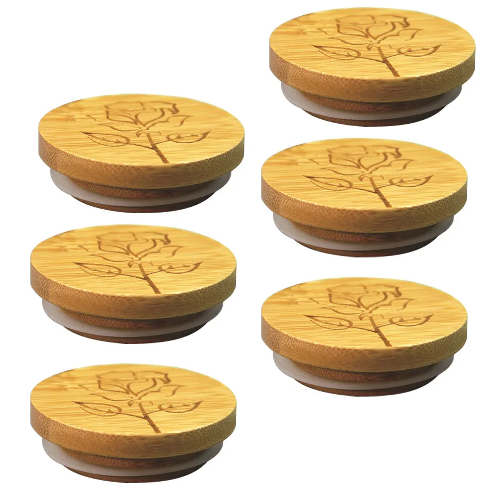 

6 Pcs Bamboo Glass Cup Lids Reusable Leak Proof Yogurt Jar Covers Bottle Supplies Home Use Kitchen Bar Items