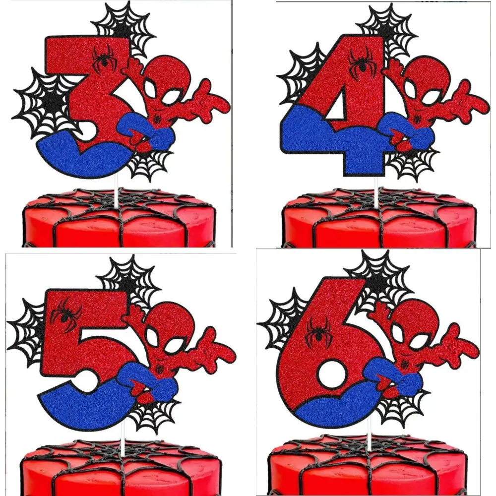 

Spidermans Digit 3-8 Cake Topper Anime Action Figures Card Insertion Flag Birthday Gender Reveal Baby Shower Party Decor Gift