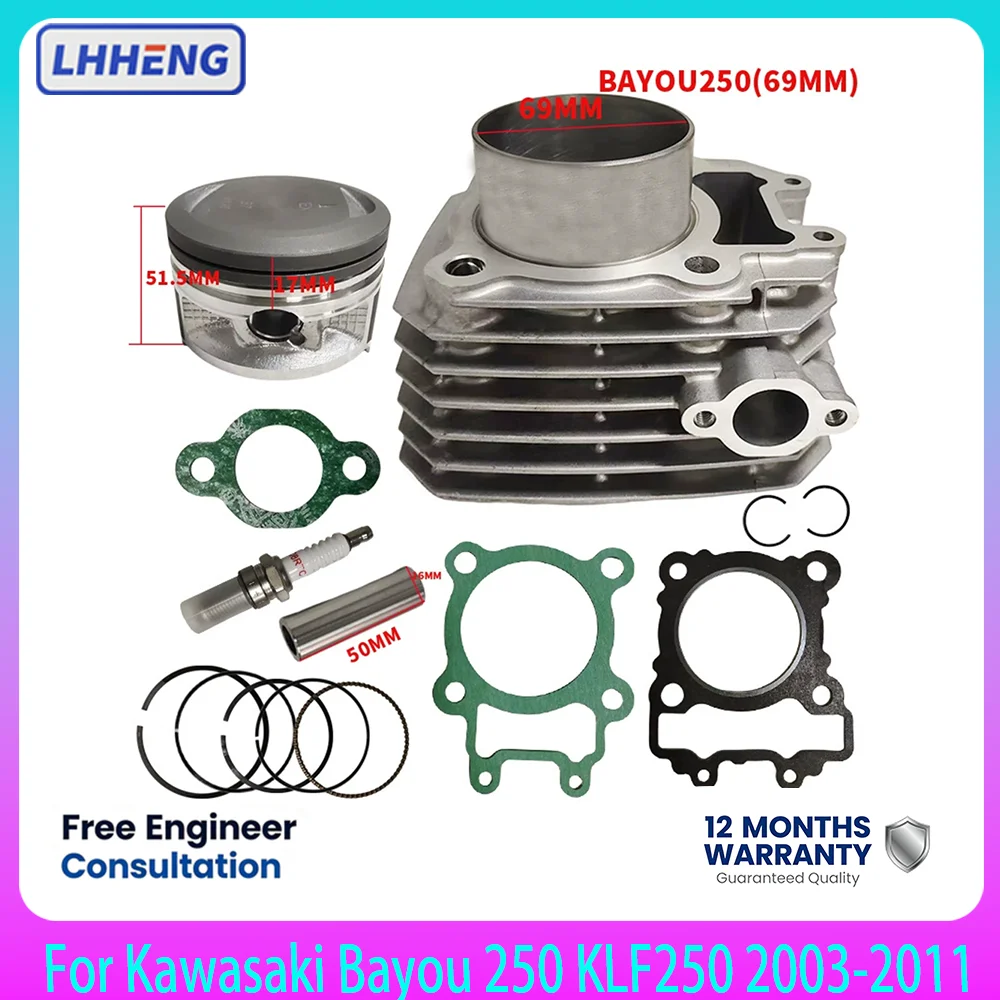 Cylinder Piston Kit For Kawasaki Bayou 250 KLF250 2003-2011 69mm STD Bore Top End Rebuild 11005-1965 13001-1663