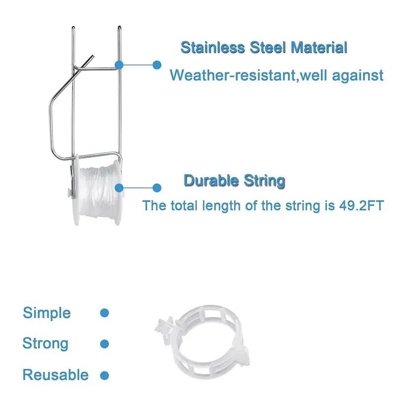 【Big Deal】Flower Vine Rope Crop Trellis Kit For Tomatoes, Plants, Greenhouses- Tomato Roller Hooks(49.2FT Rope) Included
