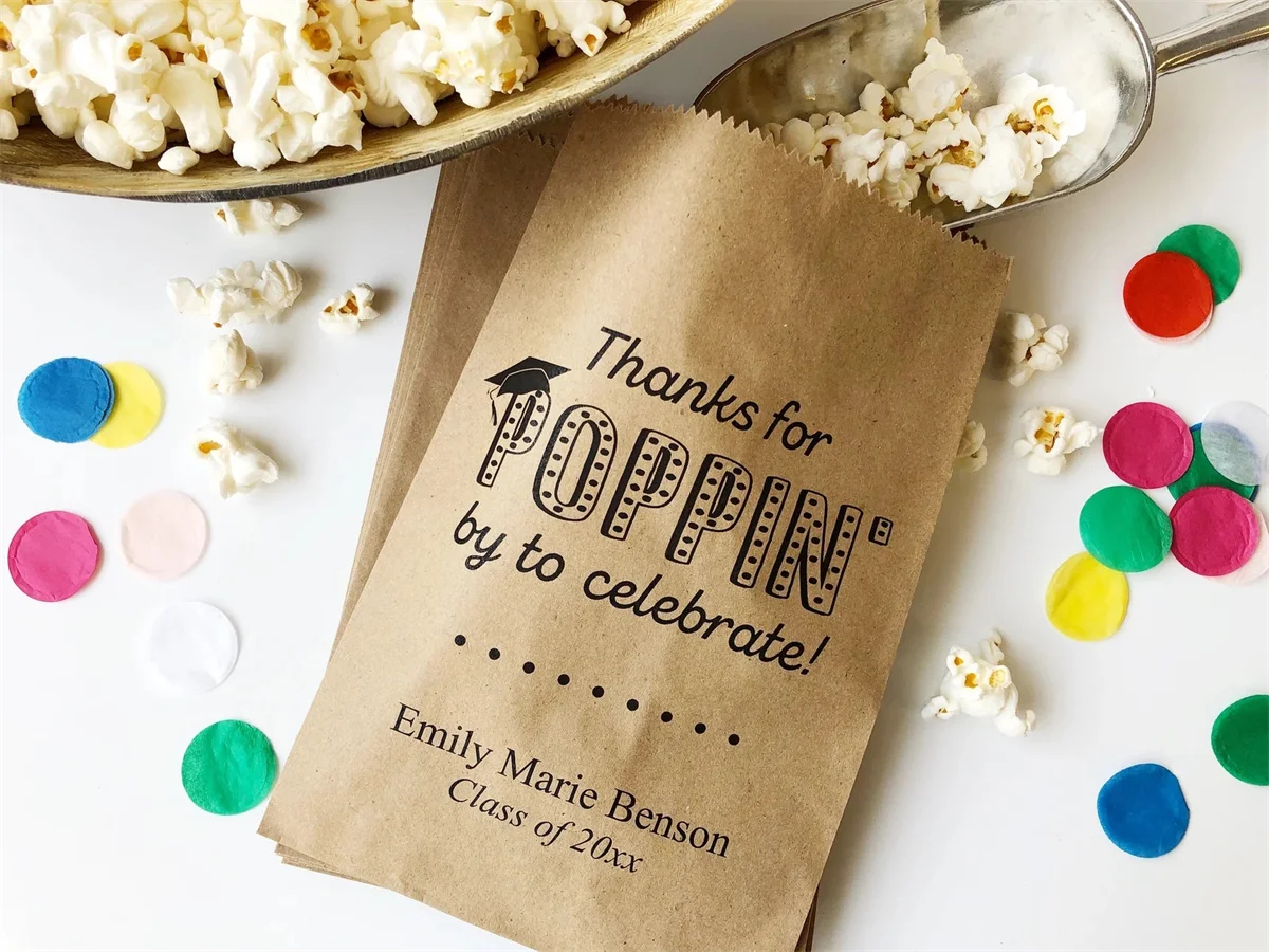 50 Graduation Popcorn Bags, Perfect for a Guy or Girl Party, Personalized Birthday Party Favor Bags