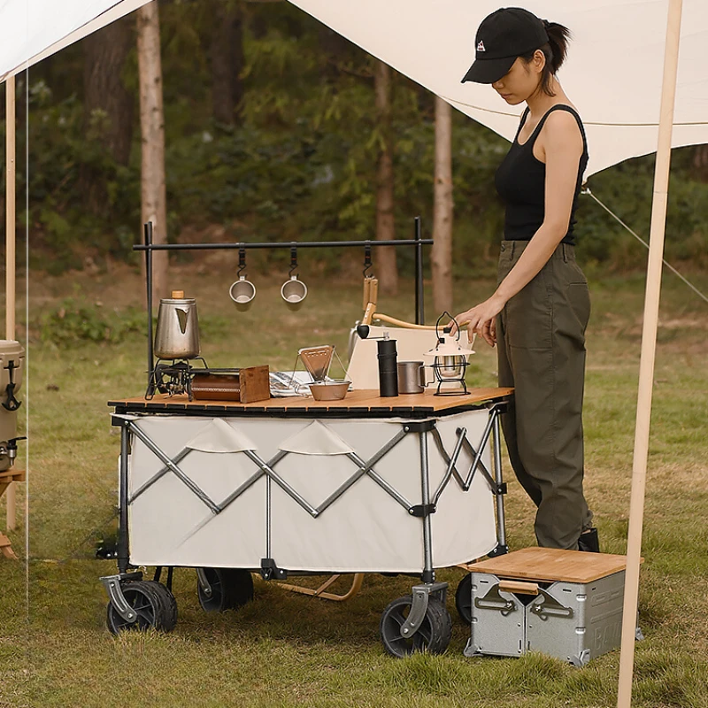 Enlarged outdoor camping trailer folding camping cart plus table board picnic camp cart