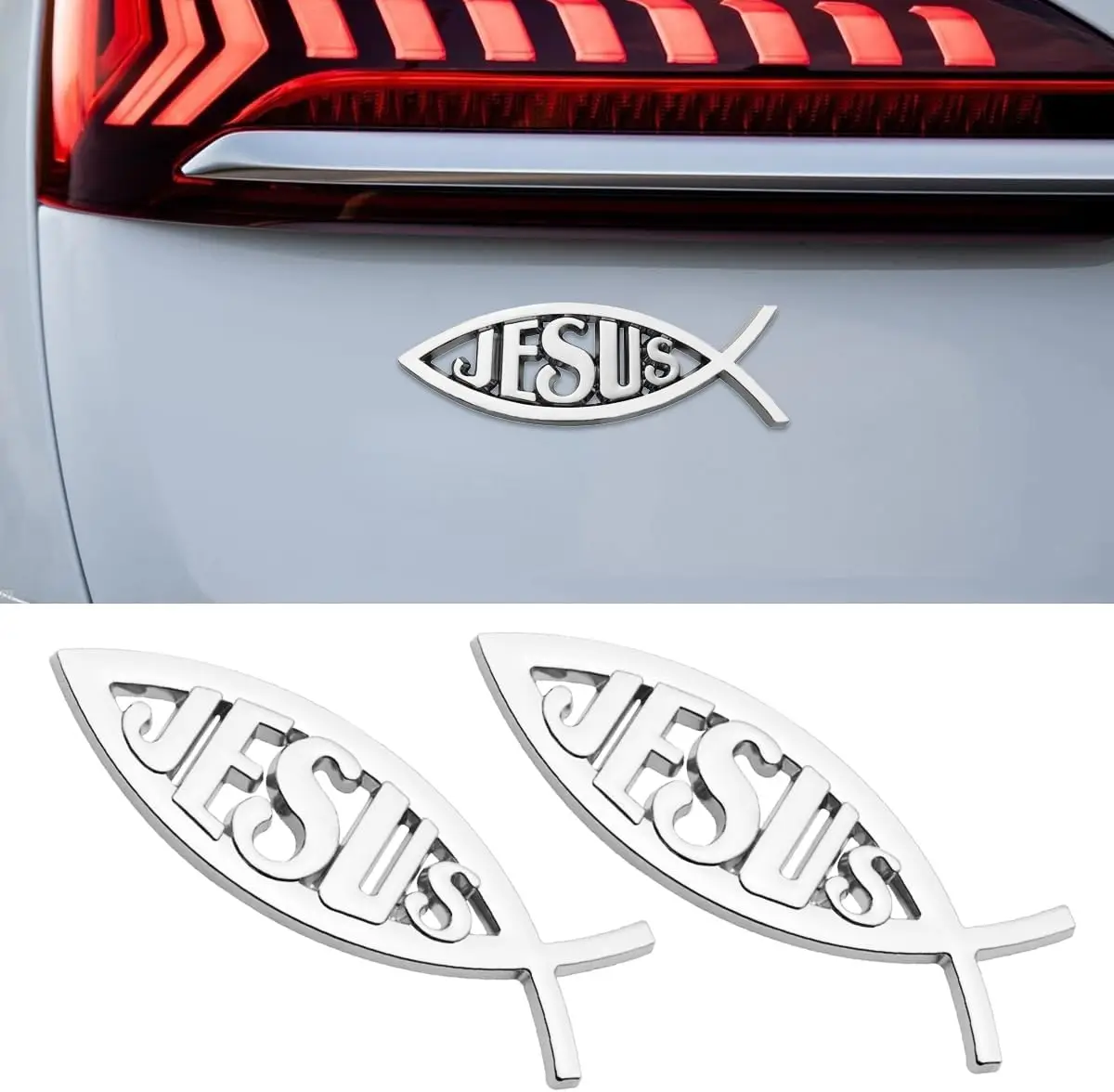 

2pcs 3D Jesus Fish Decal Sticker,Faith Fish Emblem Sticker,Christian Fish Symbol Decal for Car Truck SUV Motorcycle