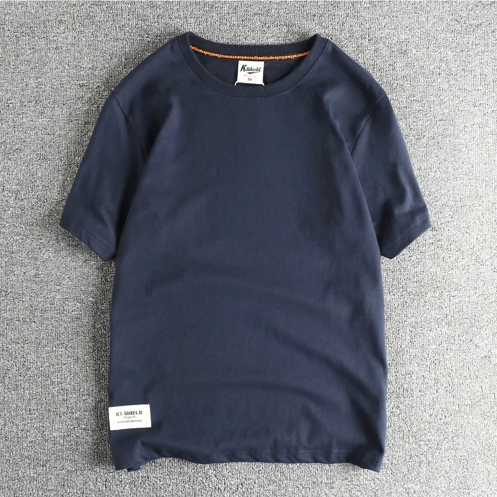 

Лето 2026, новая многоцветная нишевая трендовая однотонная футболка с короткими рукавами в стиле ретро, мужская дышащая футболка из чистого хлопка и шерсти