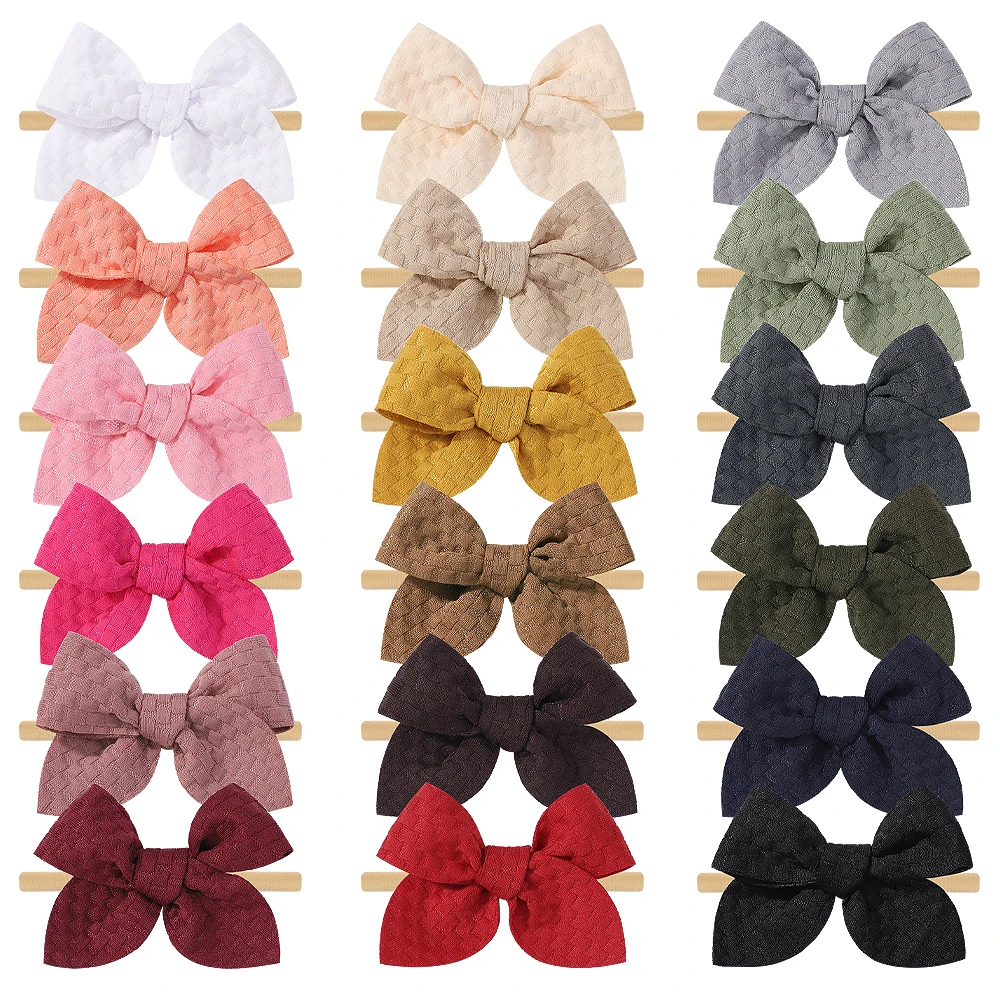 Solid Color Cotton Fabric Bow Headband Girl's Rib Hair Bow Newborn Infants Toddlers Elastic Hair Band For Baby Hair Accessories