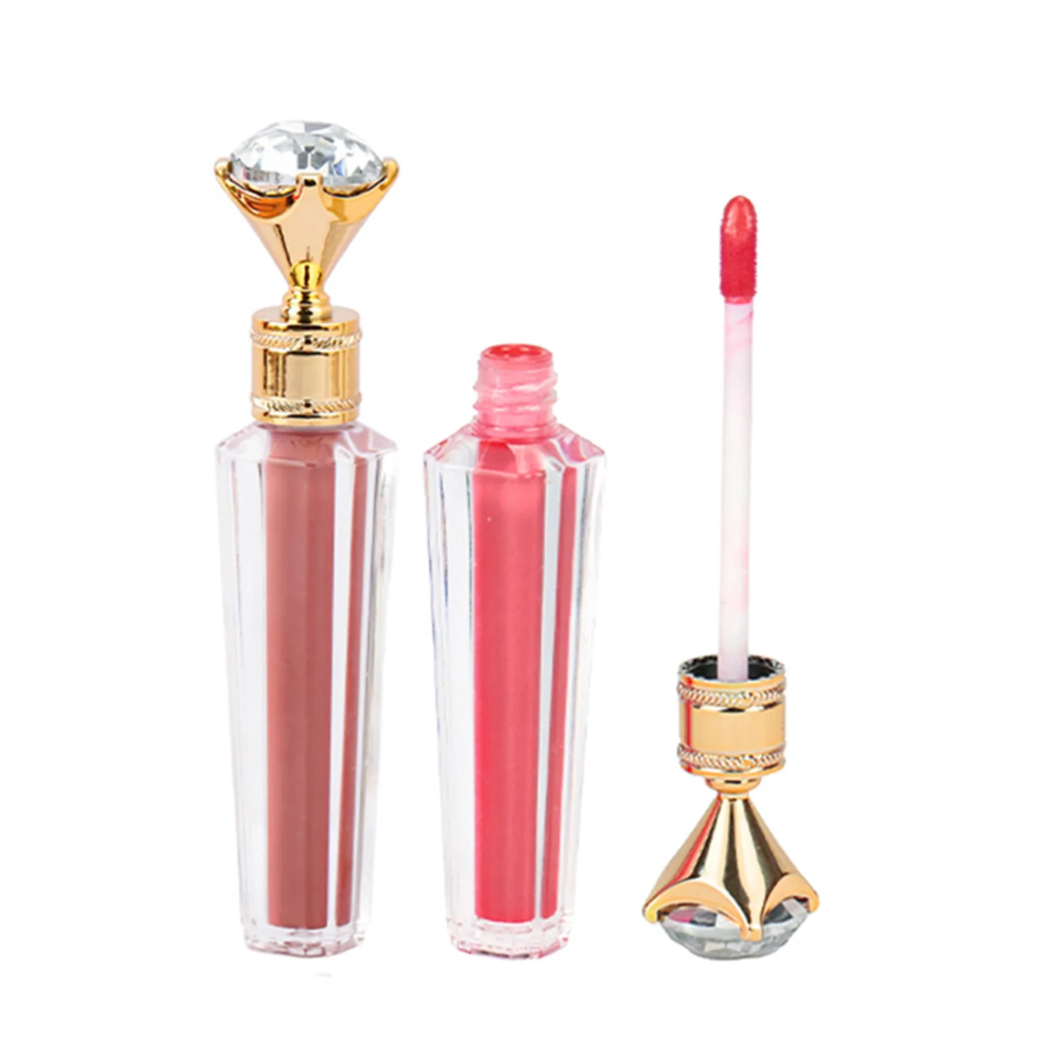 Private Label Langanhaltender, wasserfester, mattierter Samt-Lipgloss – glatter, nackter, brauner Lippen-Diamantbehälter, flüssiger Lippenstift