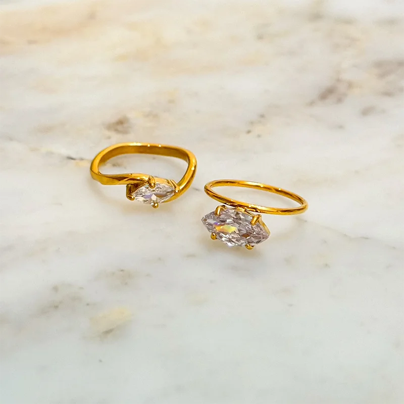 Eye oval cz stone dainty rings stainless steel rings for women minimalist delicate stainless steel jewelry non tarnish