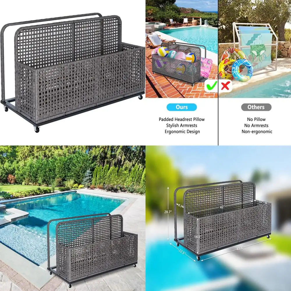 

Patio Poolside Float Organizer, Outdoor Storage Basket, Durable PE Rattan Caddy for Pool Accessories