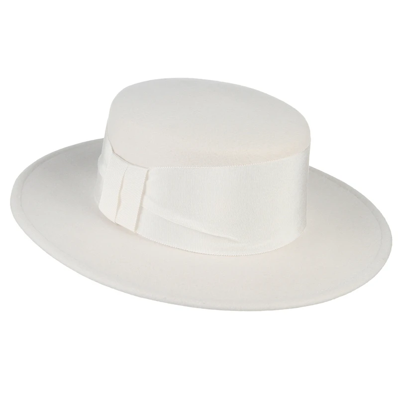 100% Wool White Autumn Winter Fedora Hat Wide Brim Flat Top Felt Hat Church Panama Hat