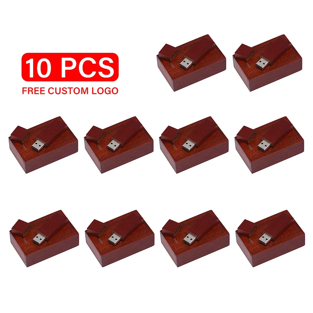 

10PCS LOT USB Flash Drive 128GB Free Custom Logo Memory Stick 64GB Bamboo Pretty Box Pen Drive 32GB Creative Gift USB Stick 16GB