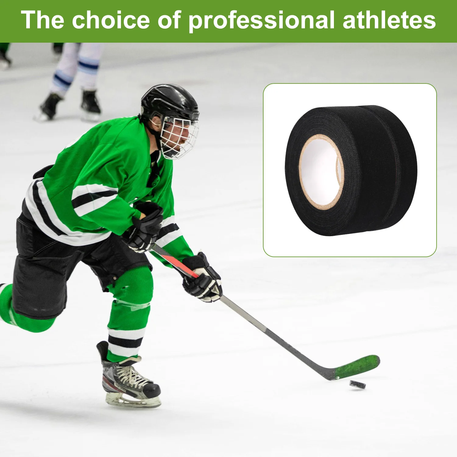 6 Rolls Black Sports Hockey Tape Set, 1 Inch & 1/2 Inch Non-Precut Stick Tape for Ice Hockey & Baseball, Durable Grip
