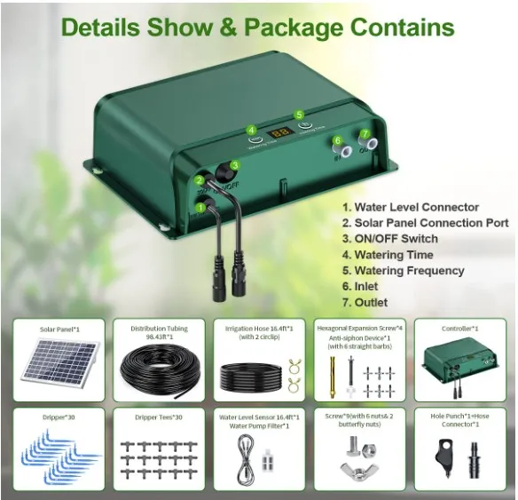Dispositivos de rega automática solar para plantas, sistema de irrigação para plantas no varanda, cama de plantas e casa verde
